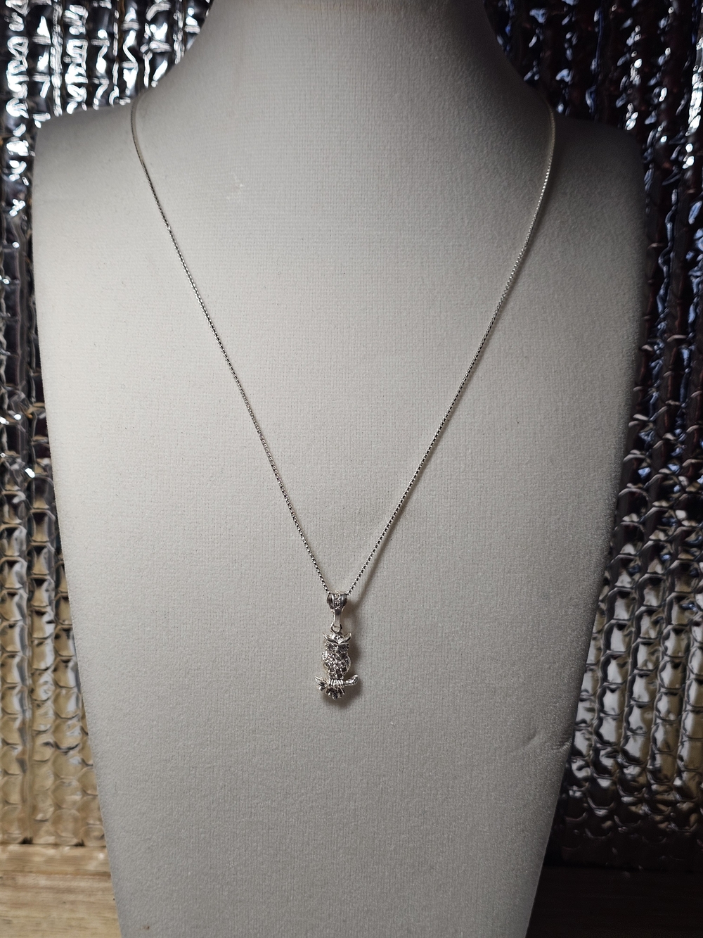 Sterling Silver Owl Pendant Necklace - Silver